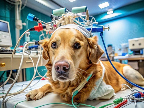 Veterinary Anesthesiologist Preparing Dog for Surgery with Monitoring Equipment - Macro Shot photo