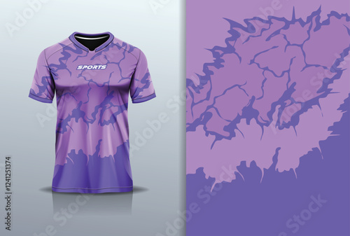 T-shirt mockup abstract texture grunge texture sport jersey design for football, soccer, racing, esports, running, in purple color