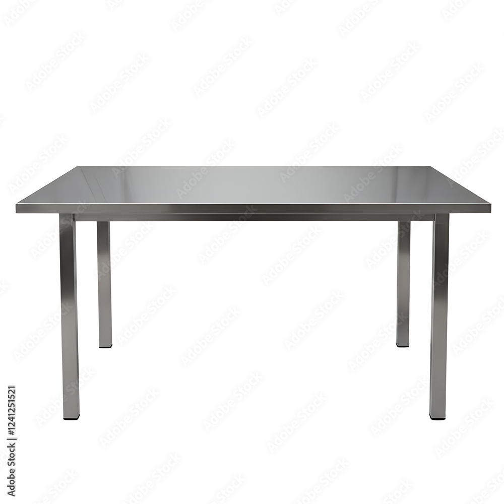 Modern rectangular stainless steel dining table. Simple, metal. Modern rectangular stainless steel dining table. Simple, metal.