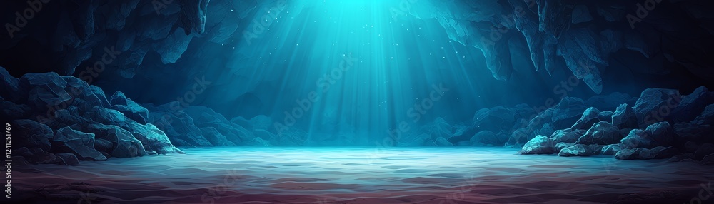 Mysterious underwater cave with glowing light. Mysterious underwater cave with glowing light.