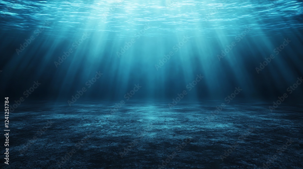 Fototapeta premium Mysterious underwater light rays in blue waters.