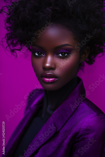 woman with her hair styled into a sleek bun, wearing a plum-toned highlighter