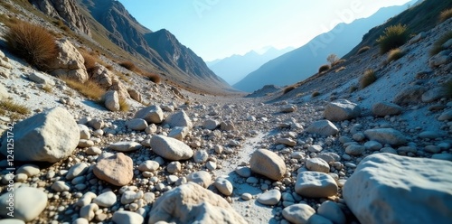 Rocky terrain with loose scree talus slope deposit, geology, scree, boulder field photo