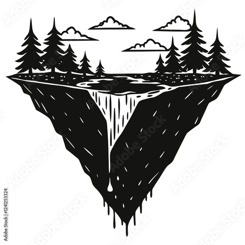 silhouette vector of a hanging cliff over a valley 