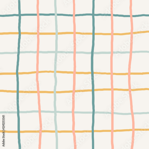 Colorful crossed lines grid cute checkered pattern. Doodle Plaid geometrical simple texture