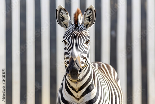 portrait of beautiful zebra on the striped background photo