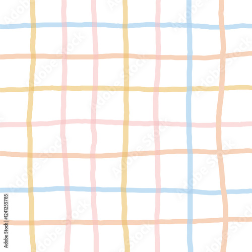 Colorful crossed lines grid cute checkered pattern. Doodle Plaid geometrical simple texture