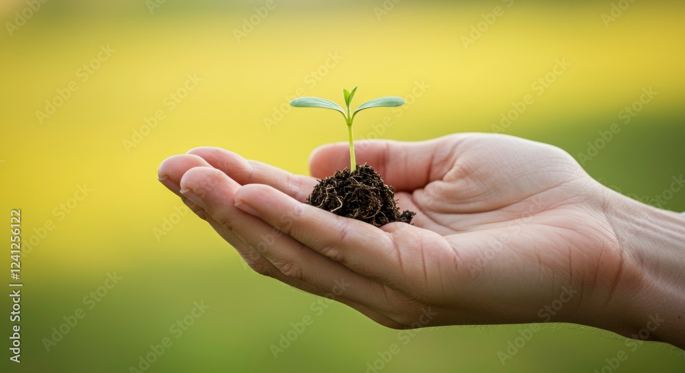 A Seed of Hope: A single hand cradles a tiny seedling, symbolizing the potential for growth, new beginnings, and nurturing life. The soft green leaves reach towards the light. A Seed of Hope: A single hand cradles a tiny seedling, symbolizing the potential for growth, new beginnings, and nurturing life. The soft green leaves reach towards the light.