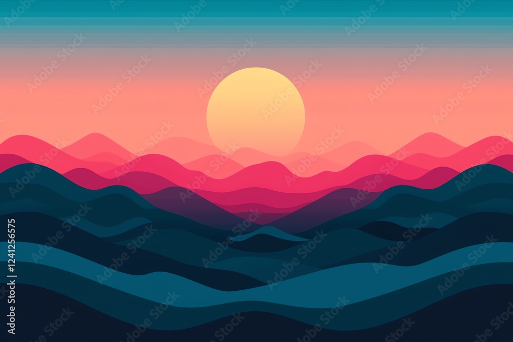 Fototapeta premium Stunning sunset over stylized mountain ranges.