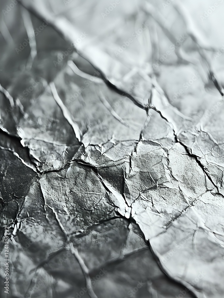 Crumpled metallic silver foil surface with dramatic shadows and creases creating abstract texture pattern for luxury design backgrounds and overlays. Crumpled metallic silver foil surface with dramatic shadows and creases creating abstract texture pattern for luxury design backgrounds and overlays.