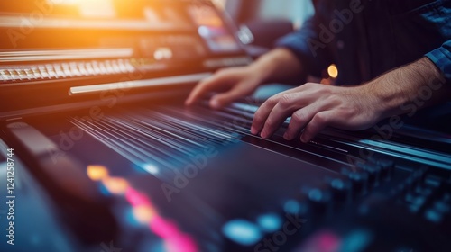 Hands Adjusting Level Controls on a Professional Audio Mixer