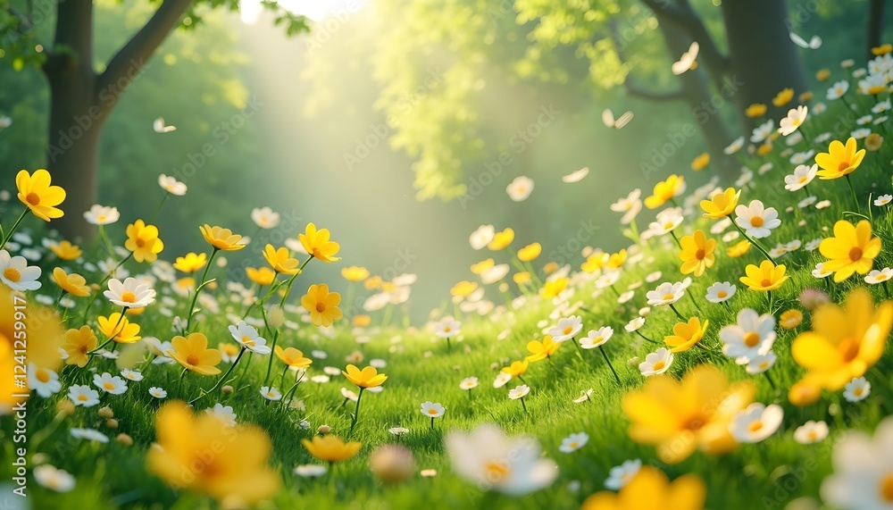 Obraz premium Sunlit Meadow of Yellow and White Daisies