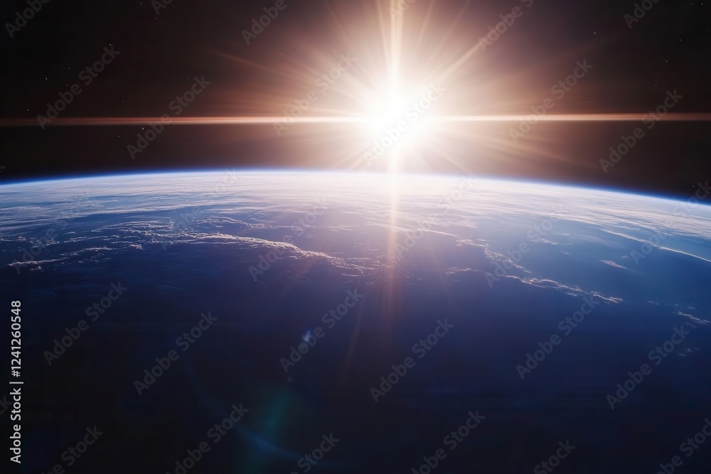 Obraz premium stunning twilight view over earth's horizon from space, capturing the delicate interplay of lights and shadows across the planet's surface