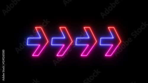 Abstract glowing neon colorful arrow icon animation right side arrow with black background.