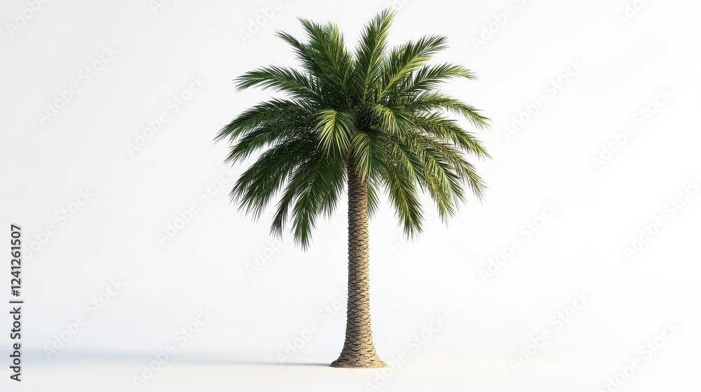 Obraz premium Single isolated palm tree with long green leaves on a clean white background