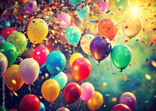 Vintage Colorful Balloon & Confetti Celebration Party Photo