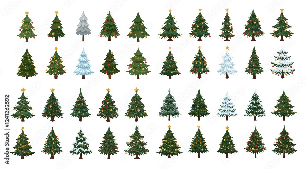 Obraz premium Christmas Tree Set Decorated for Holiday Festive Winter with Ornaments and Snow