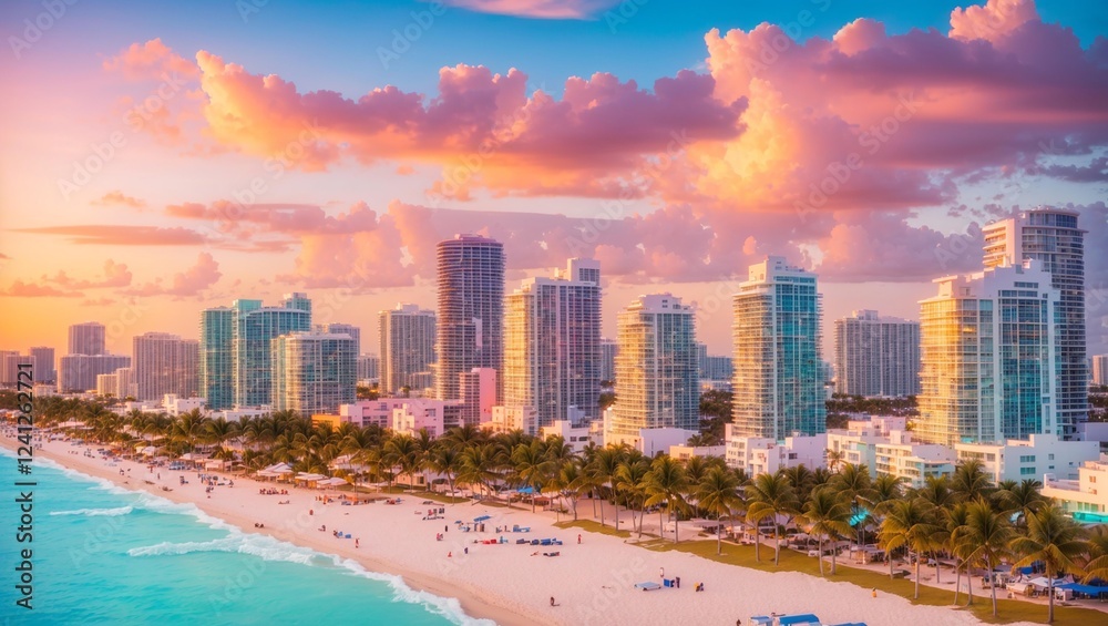 Naklejka premium Miami Sunset Skyline.