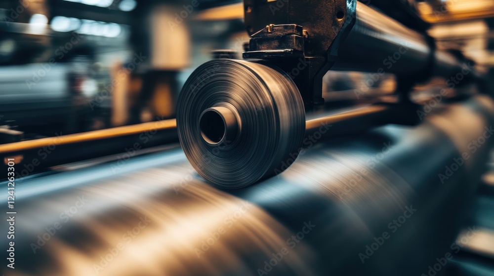 Fototapeta premium Industrial Machine Roller in Motion with Blurred Background