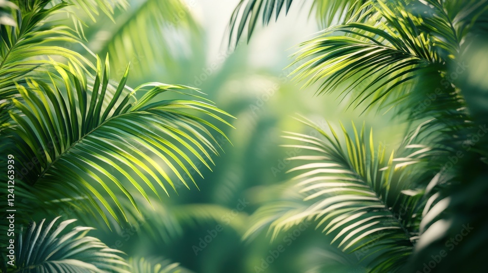 Fototapeta premium Exotic Tropical Palms with Lush Green Leaves on Clear Background