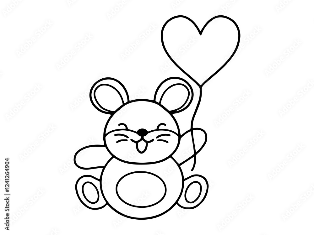 Valentines Day Mouse Holding Balloon Line Art Valentines Day Mouse Holding Balloon Line Art