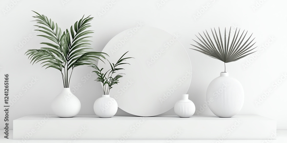 various green plants in white vases, clean, white background various green plants in white vases, clean, white background