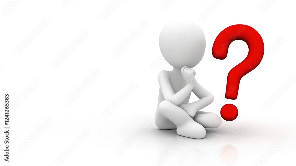 3D icon of a thinking person with a question mark on a white background, expressing doubt, curiosity, and problem solving Question mark, confusion, caution, questionnaire, 3D icon of a thinking person with a question mark on a white background, expressing doubt, curiosity, and problem solving Question mark, confusion, caution, questionnaire,