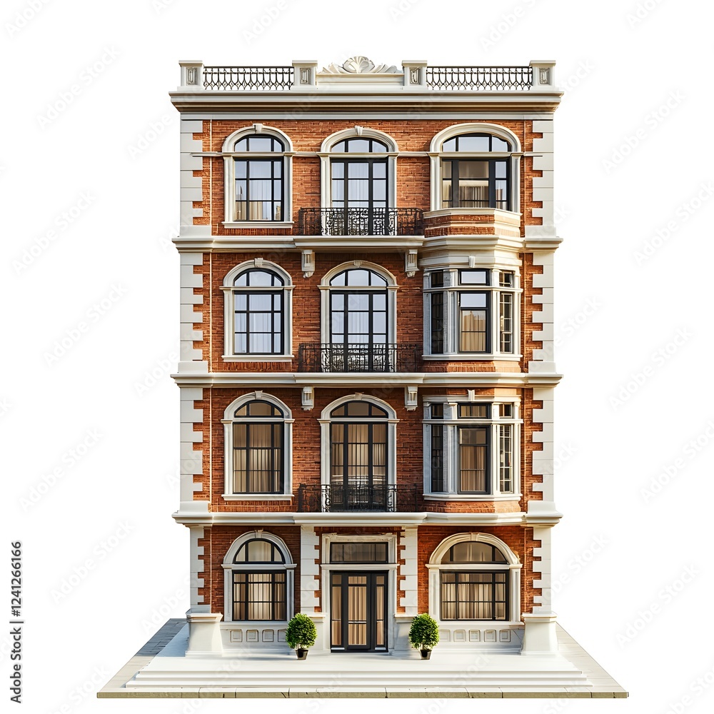 Fototapeta premium Ornate Neoclassical Apartment Building with Intricate Facade and Decorative Archways