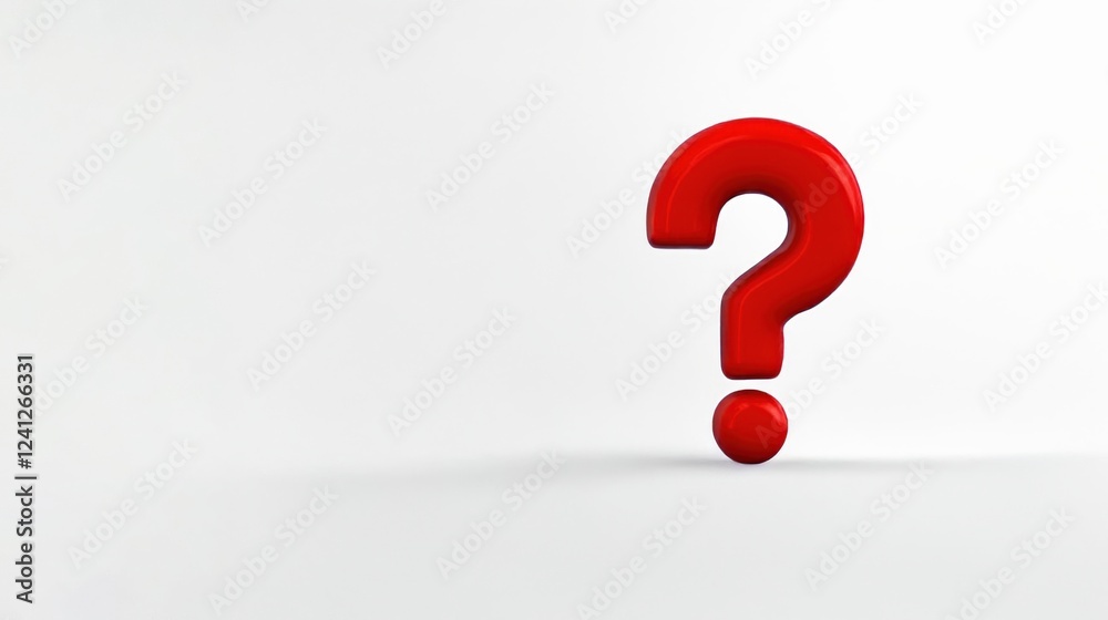Large red question mark on the ground against a white background, symbolizing caution, curiosity, and inquiry Question mark, confusion, caution, questionnaire, Large red question mark on the ground against a white background, symbolizing caution, curiosity, and inquiry Question mark, confusion, caution, questionnaire,