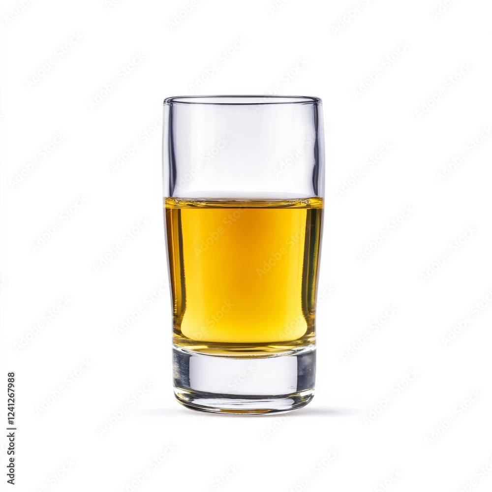 Bierschnaps shot served in a small glass with clear distilled beer spirit isolated on white background strong German tradition Bierschnaps shot served in a small glass with clear distilled beer spirit isolated on white background strong German tradition