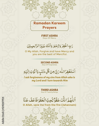 Beautifully Designed Ramadan Ashra Dua Vector for 1st, 2nd, and 3rd Phases of the Holy Month