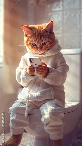 generative video. The cat flips through the phone