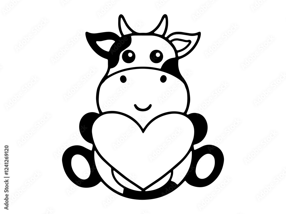 Valentine Day Pig Holding Heart Line Art Valentine Day Pig Holding Heart Line Art