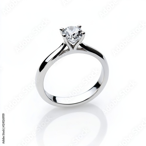 Elegant diamond engagement ring with sparkling solitaire stone on a sleek band isolated on white background timeless romance 
