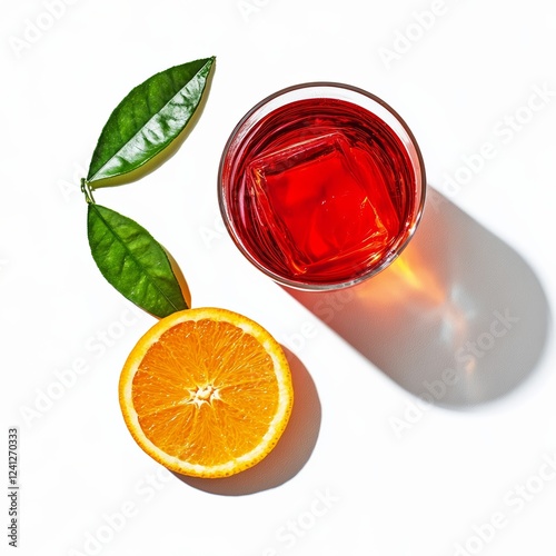 Greek Negroni with tsipouro replacing gin Campari and vermouth garnished with an orange peel isolated on white background bold and flavorful  photo