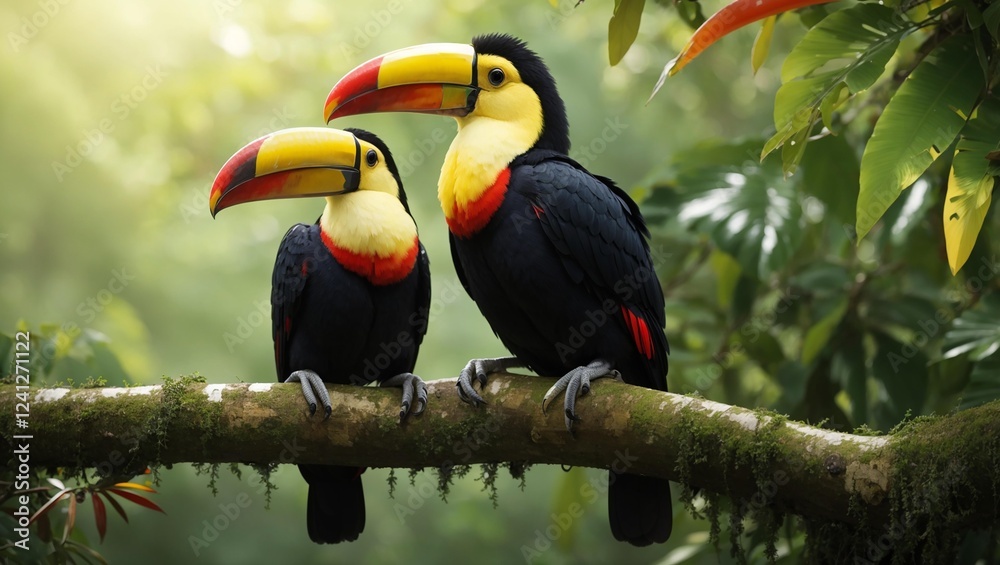 Obraz premium Toucans in the Jungle: A Sunny Perch
