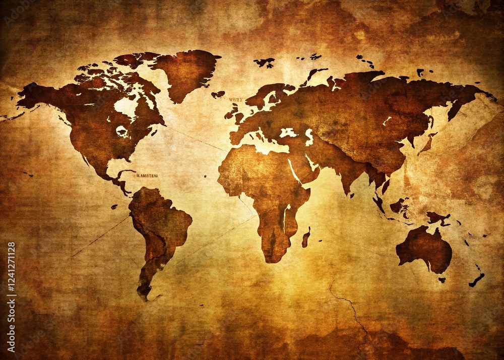 Fototapeta premium Vintage Treasure Map Background: Grungy, Low-Light Photo of an Old, Empty Map