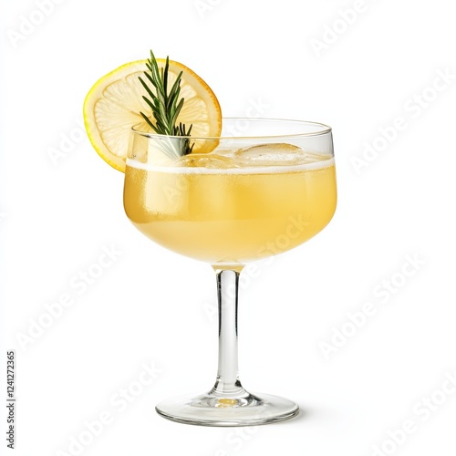 Sima cocktail with sparkling mead lemon slices and a touch of honey served over ice isolated on white background Finnish May Day favorite 