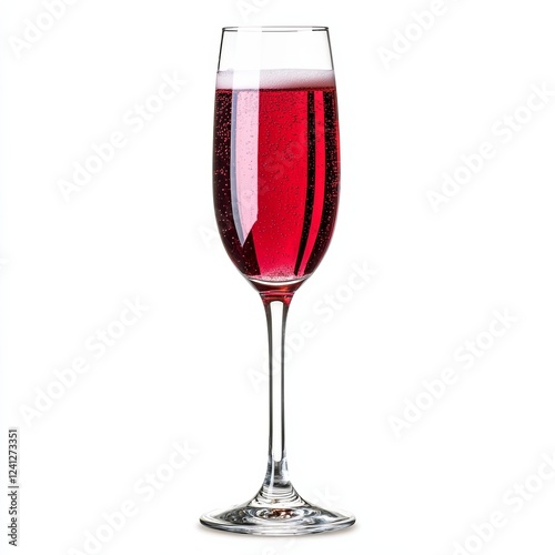 Vibrant Kir Royale in a champagne flute with creme de cassis and sparkling wine isolated on white background sophisticated French refreshment 