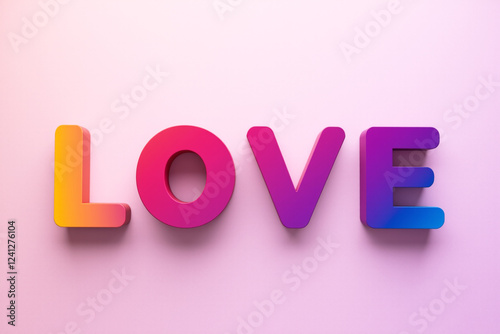 LOVE 3d text. Gradient color LOVE text on gradient background