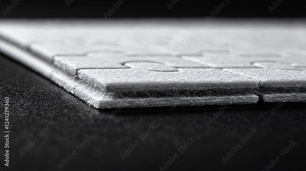 Close-up white puzzle pieces, dark background, solution concept Close-up white puzzle pieces, dark background, solution concept
