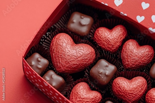 Tiny chocolates wrapped in romanticthemed packaging, 3D illustration photo
