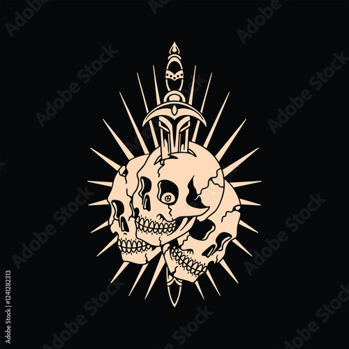 skulls and dagger tattoo vector design