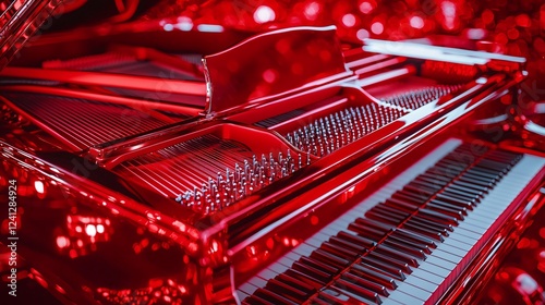 Red grand piano concert stage bokeh background music photo