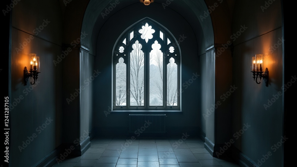 Gothic design of Balcony On Winter, cinematic photography Gothic design of Balcony On Winter, cinematic photography
