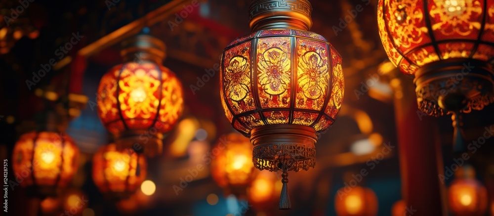Fototapeta premium Illuminated Asian lanterns festival night