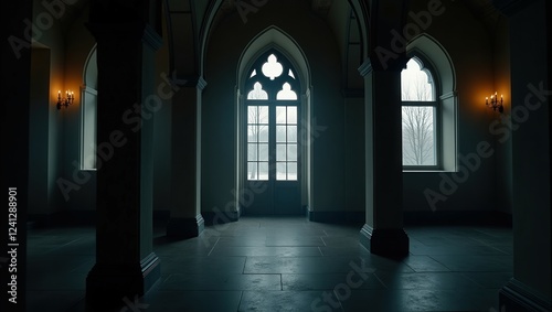 Gothic design of Balcony On Winter, cinematic photography