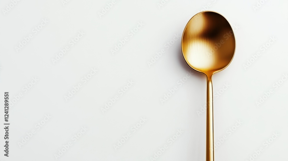 A modern golden spoon with a polished finish, symbolizing fine dining and elegance, perfectly placed on white. A modern golden spoon with a polished finish, symbolizing fine dining and elegance, perfectly placed on white.