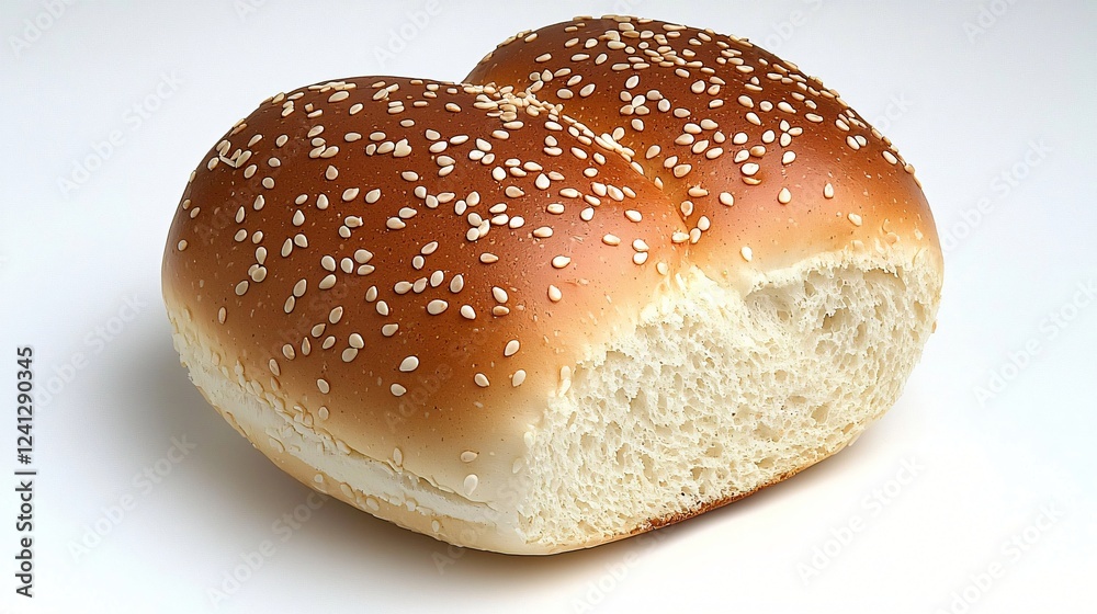 Two Lobe Sesame Seed Topped Bread Roll Presented On A White Isolated Background. Two Lobe Sesame Seed Topped Bread Roll Presented On A White Isolated Background.