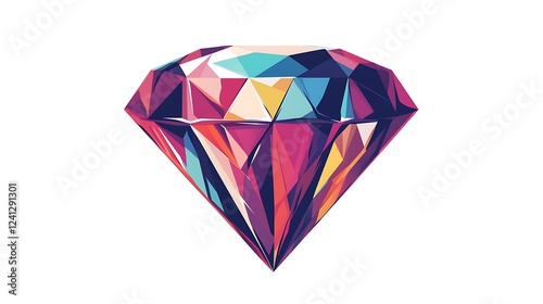 Colorful diamond graphic design, digital art, abstract jewel, isolated